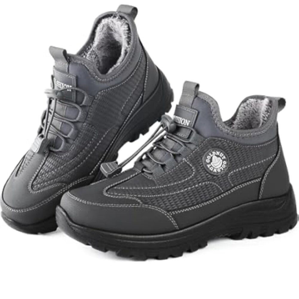 Goldnut Women Waterproof Shoes Fleece lined Lace Up Slip on Ankle Gray Casual